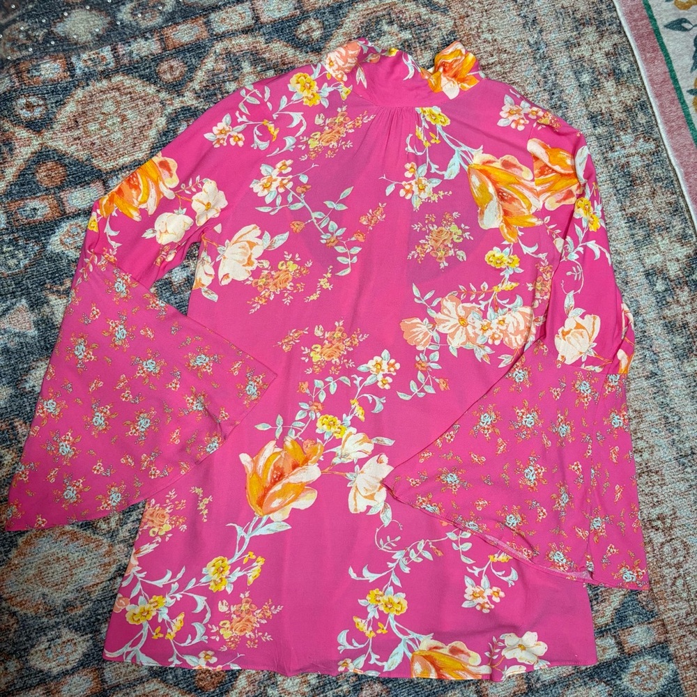 Free People Tate Floral Print Tunic Dress in Lollipop Combo size Large NWT - Picture 14 of 16
